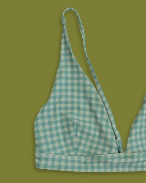 "RipCurl" Gingham V-neck Tie-back Bikini Top