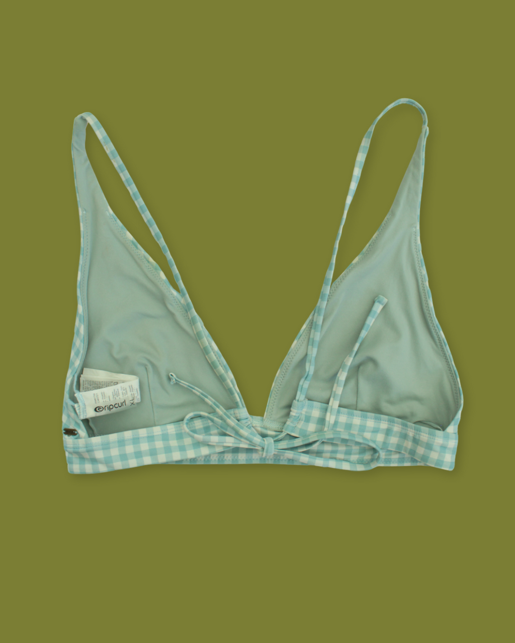 "RipCurl" Gingham V-neck Tie-back Bikini Top