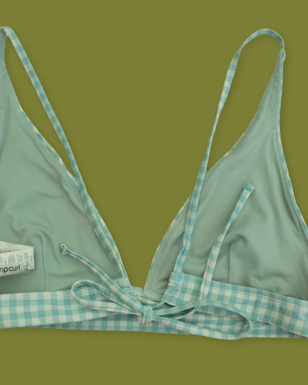 "RipCurl" Gingham V-neck Tie-back Bikini Top