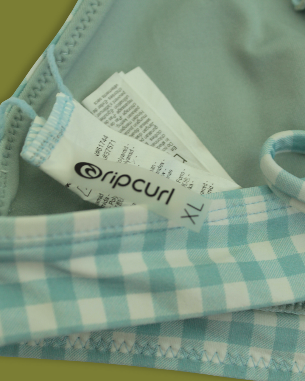 "RipCurl" Gingham V-neck Tie-back Bikini Top