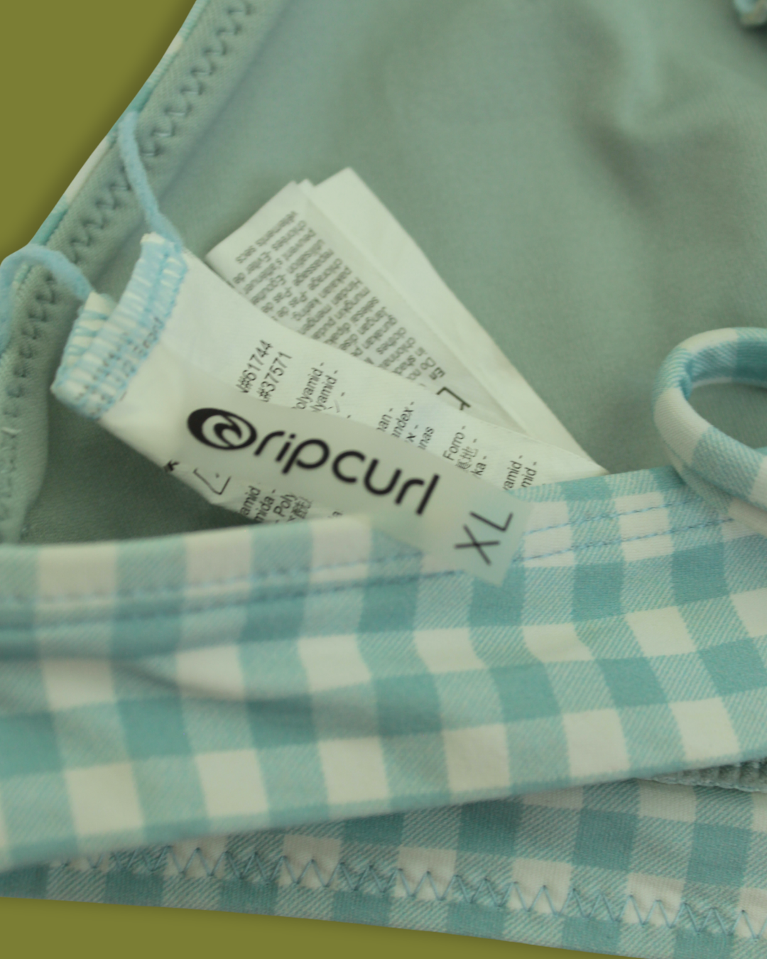 "RipCurl" Gingham V-neck Tie-back Bikini Top