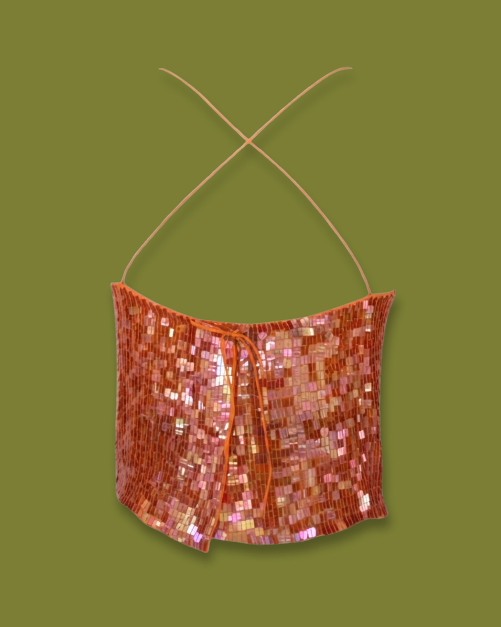 Sequin Square-neck Tie-back Tank-top