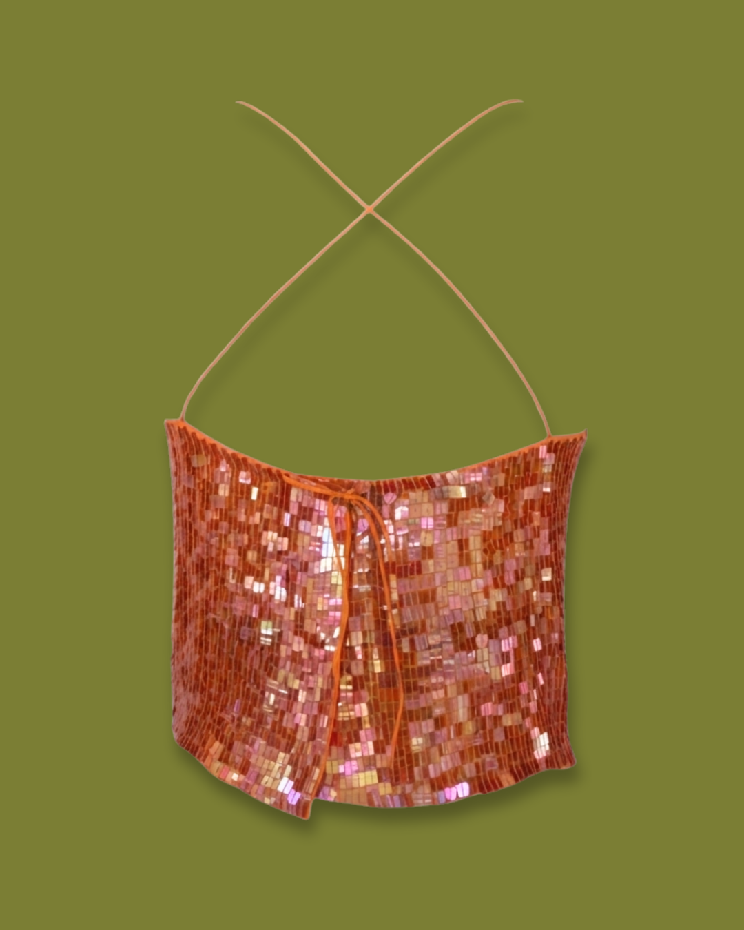 Sequin Square-neck Tie-back Tank-top