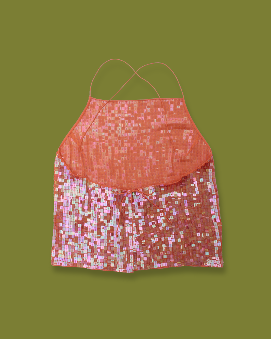 Sequin Square-neck Tie-back Tank-top