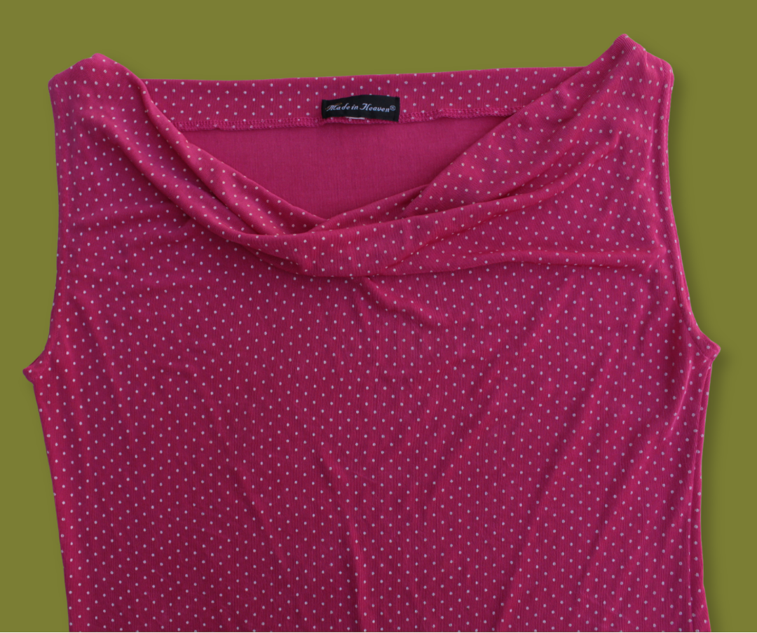 Slinky Polka-dot Cowl-neck Top