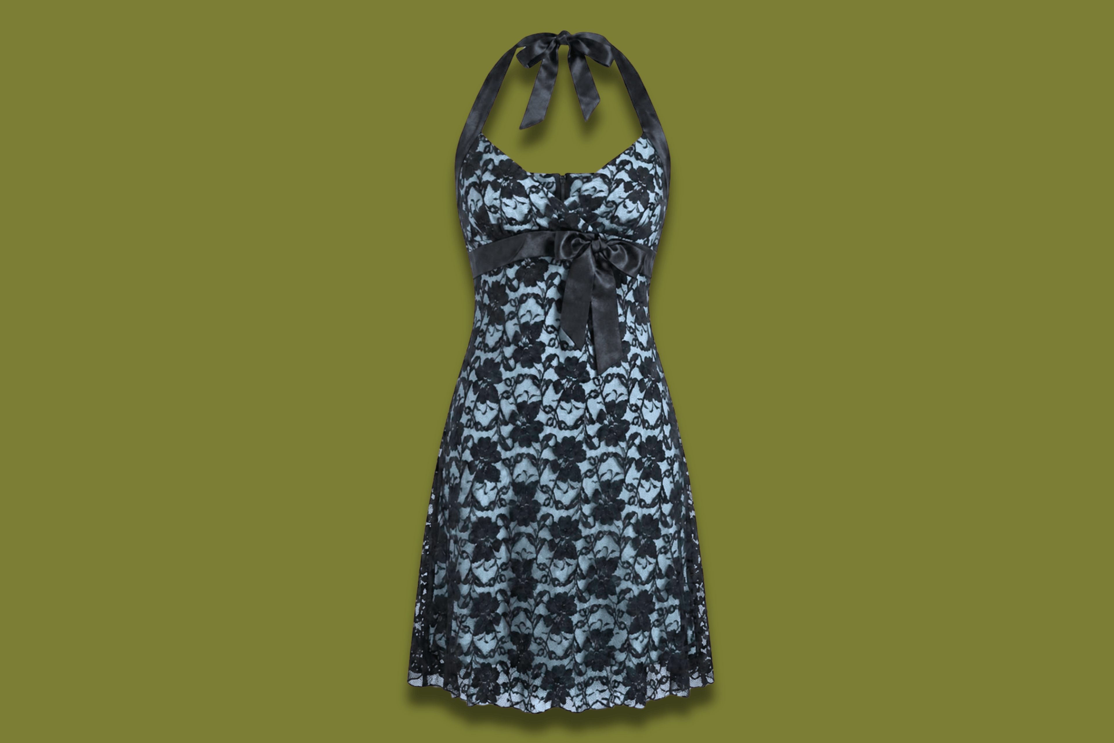 Y2K Lace Halter-neck Midi Dress