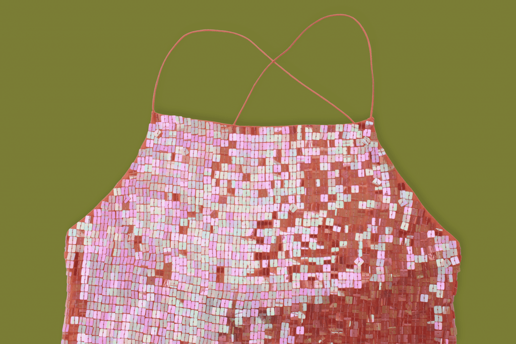 Sequin Square-neck Tie-back Tank-top