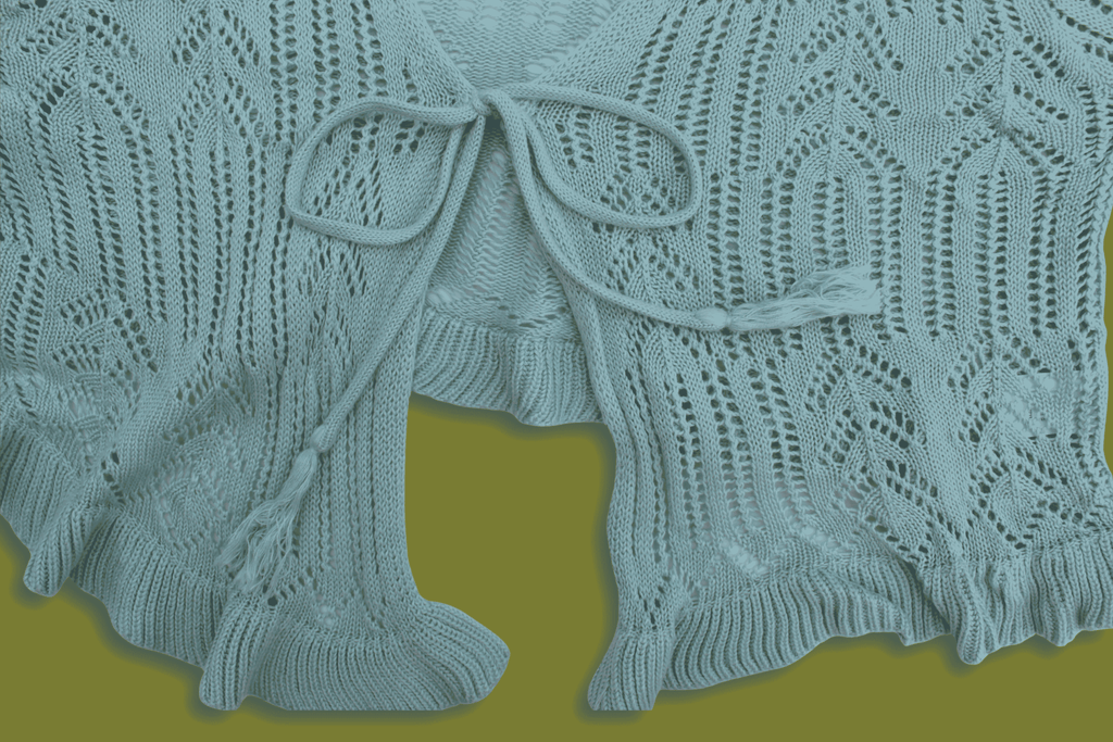 Knit Tie-front Ruffle-sleeve Cardigan