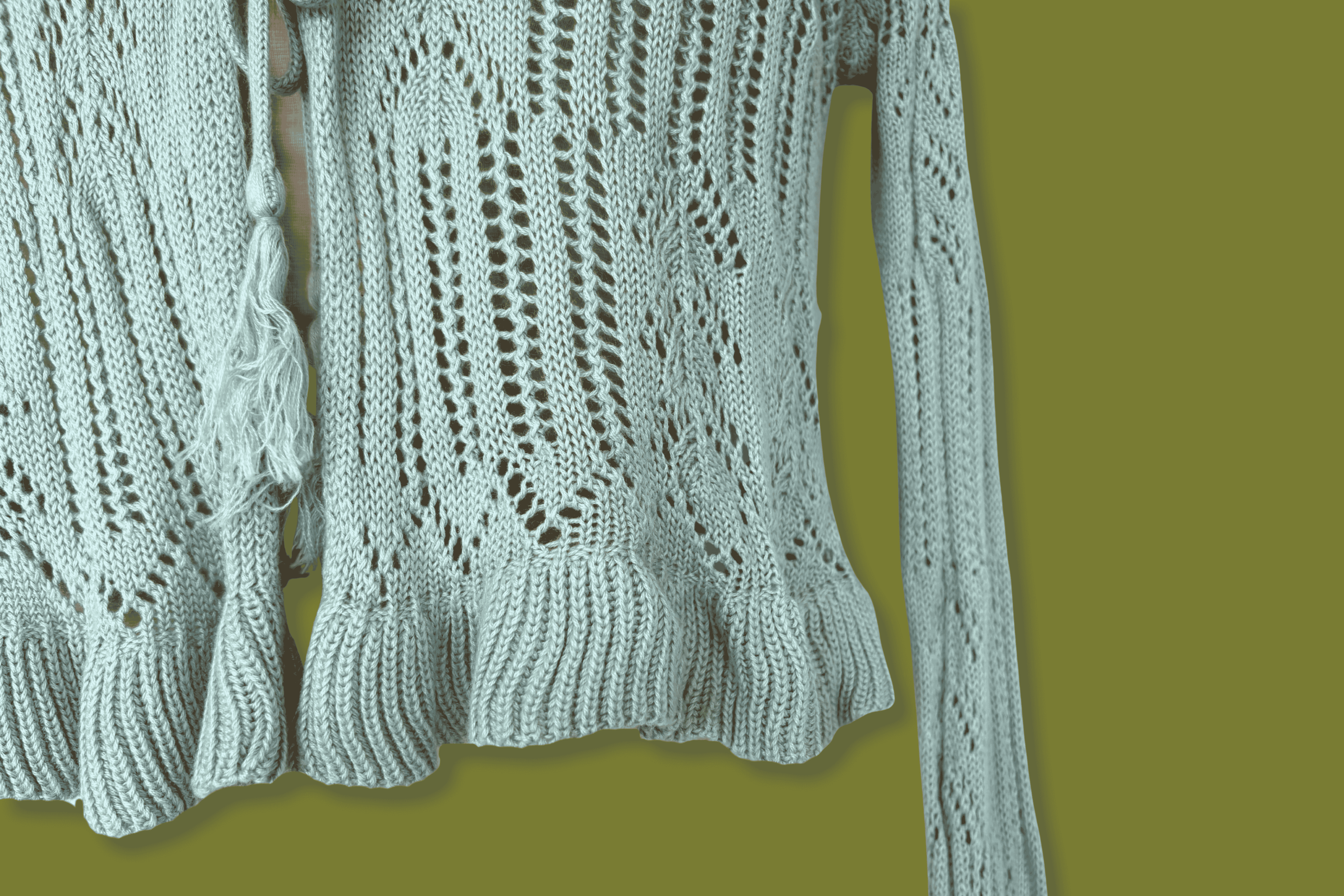 Knit Tie-front Ruffle-sleeve Cardigan