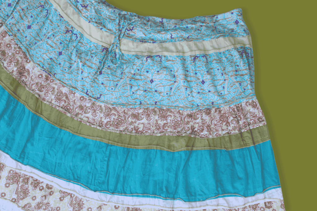 Patchwork Tiered Drawstring Maxi-skirt