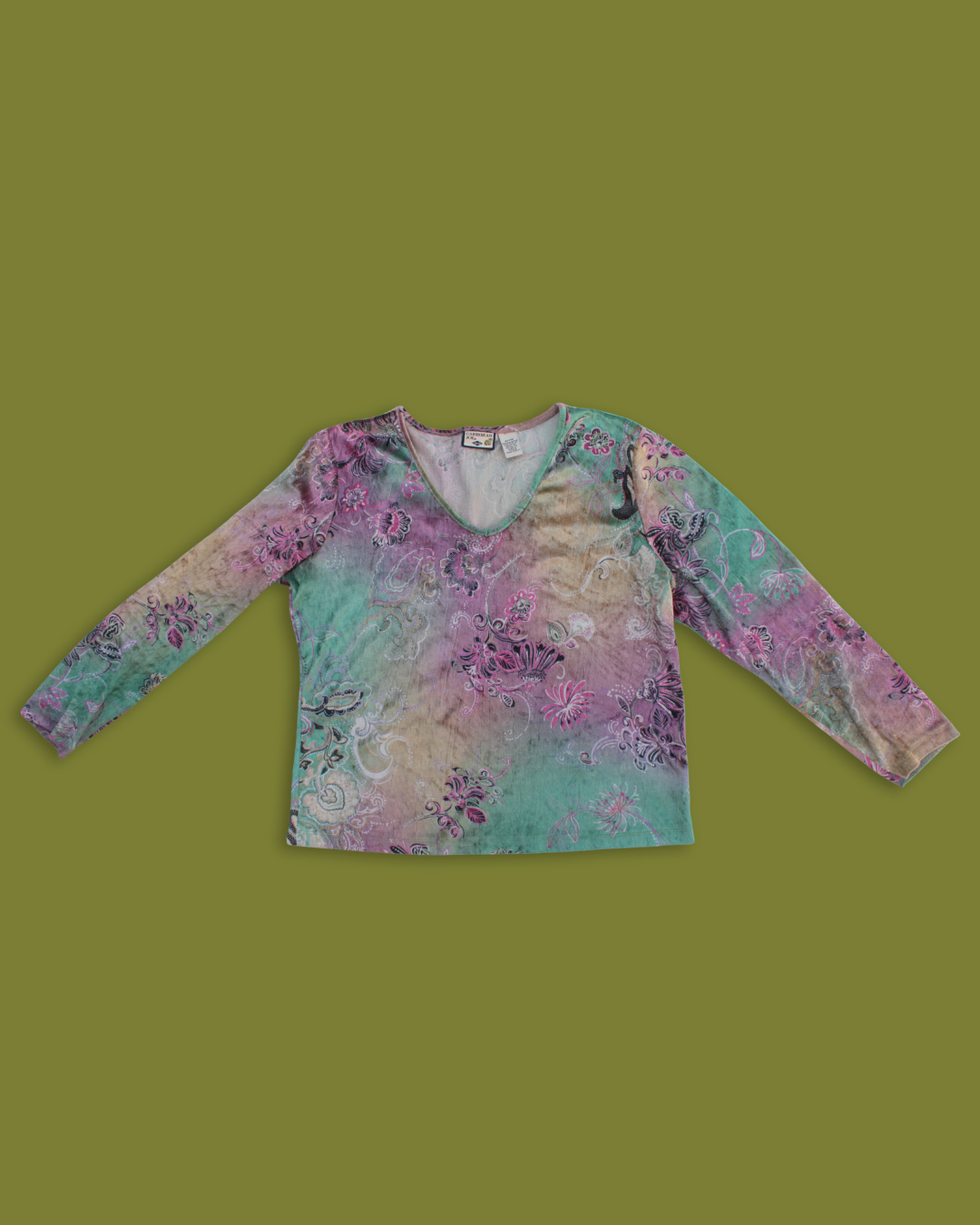 "Whimsical" Floral Velvet 3/4 Top