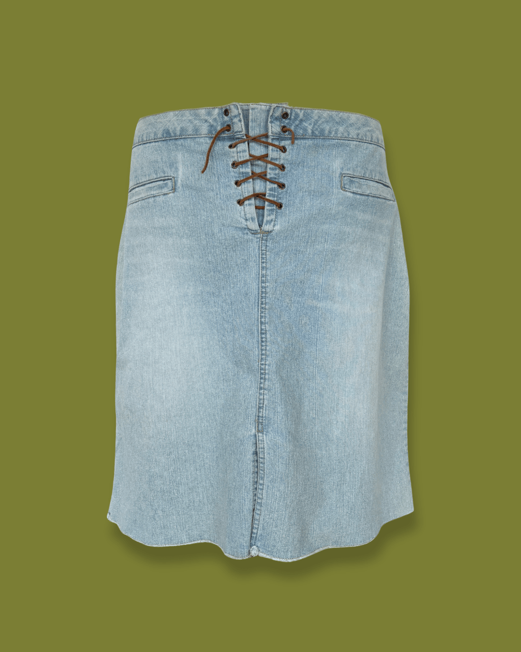 Denim Lace-front Midi-skirt (Plus-sized)