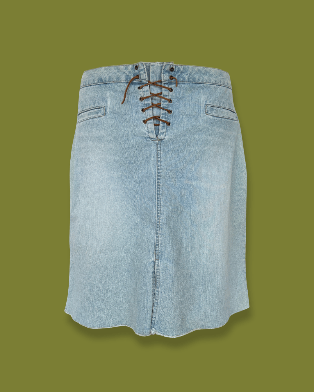 Denim Lace-front Midi-skirt (Plus-sized)