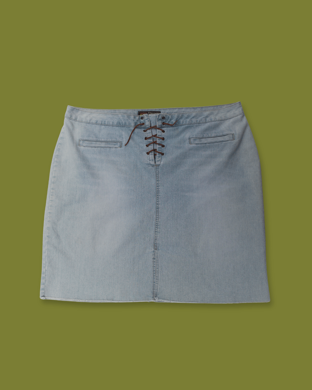 Denim Lace-front Midi-skirt (Plus-sized)