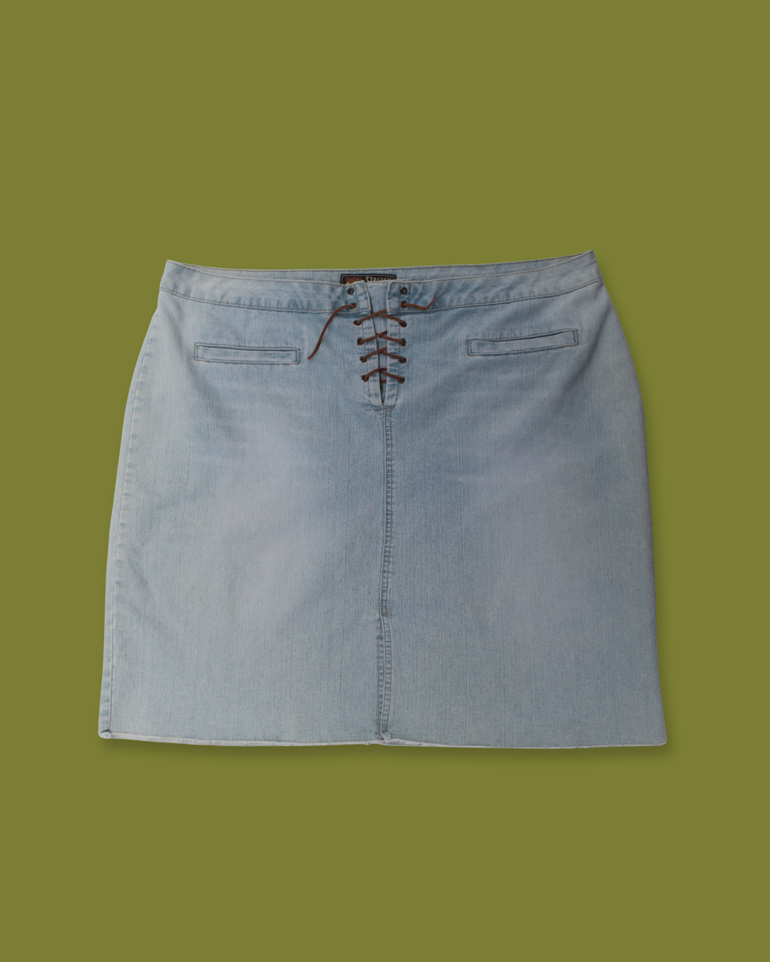 Denim Lace-front Midi-skirt (Plus-sized)