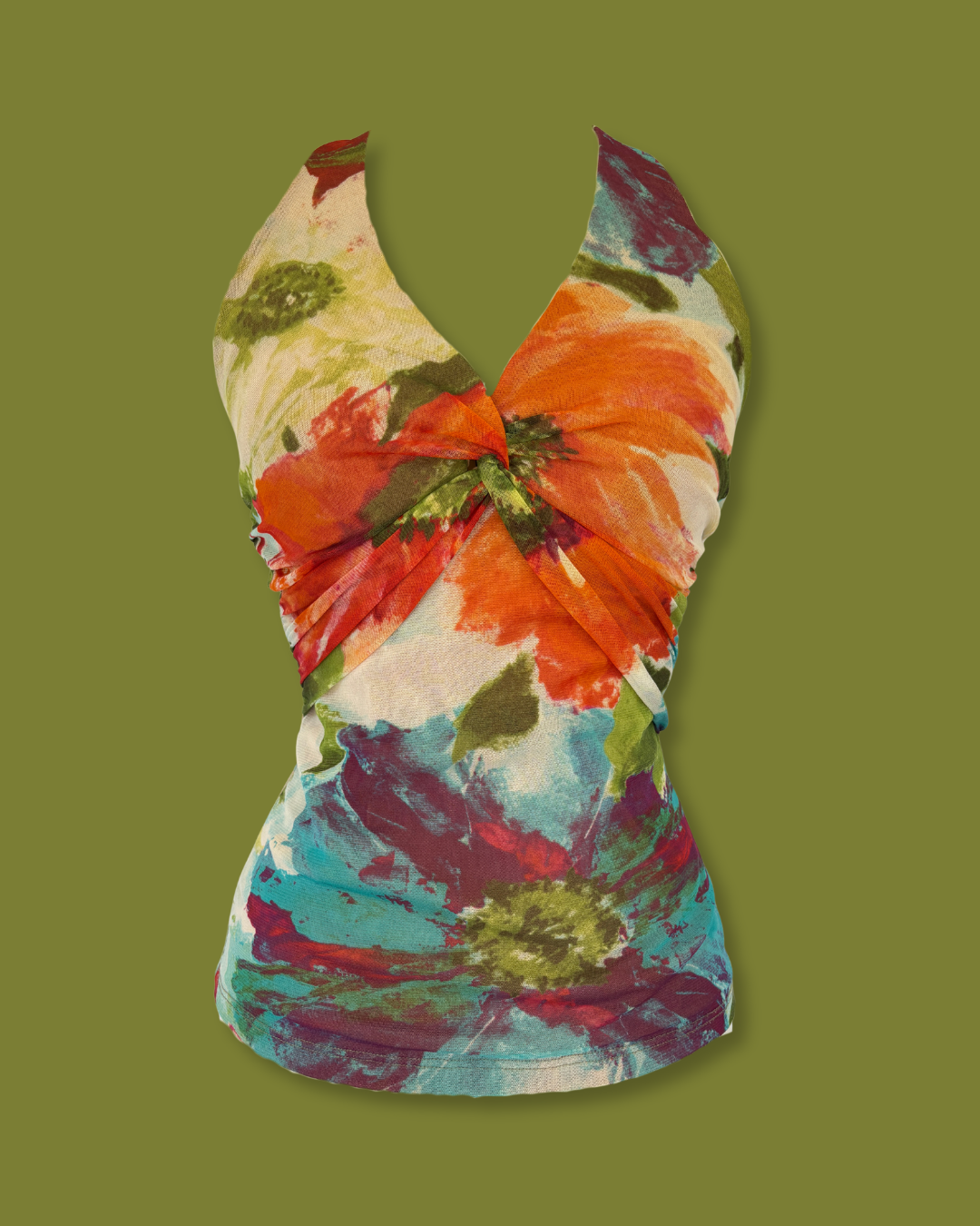 Floral Cross-front Chiffon Halter-top
