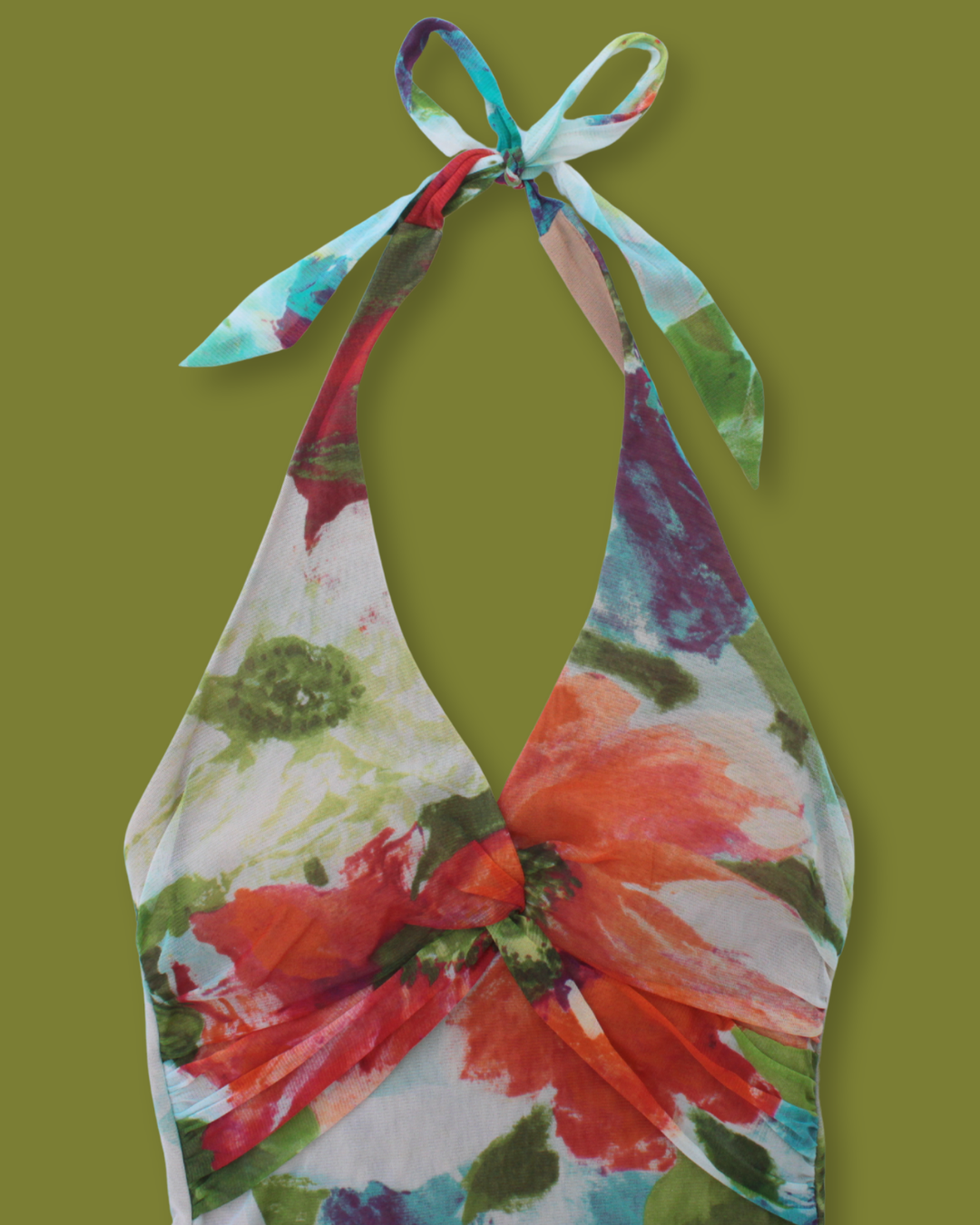 Floral Cross-front Chiffon Halter-top