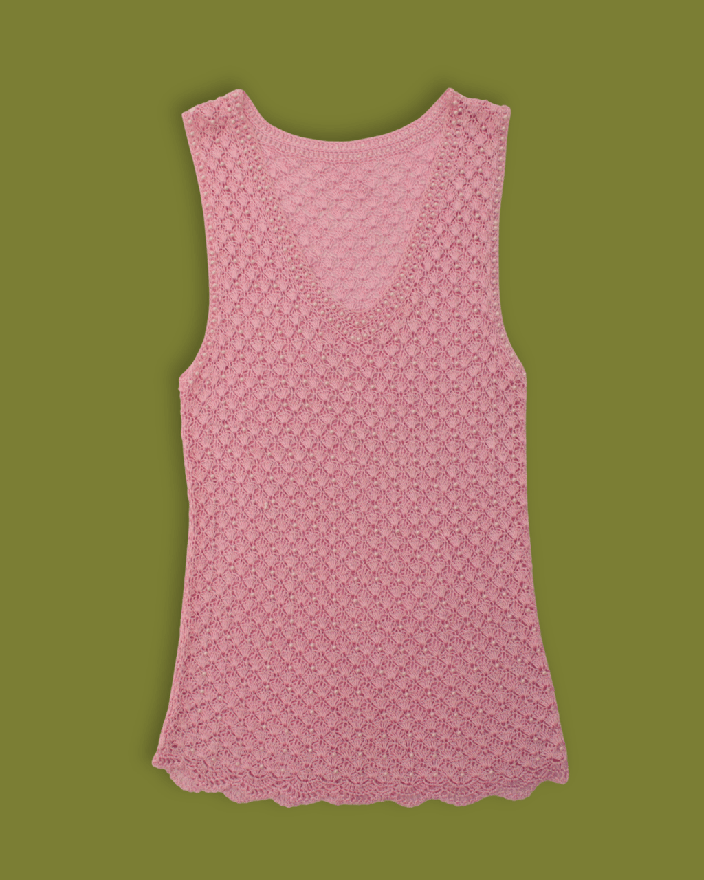 Knit Pearl-laced scallop-edge tank