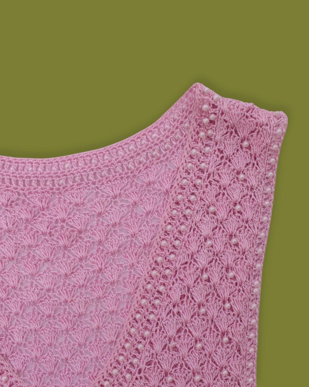 Knit Pearl-laced scallop-edge tank
