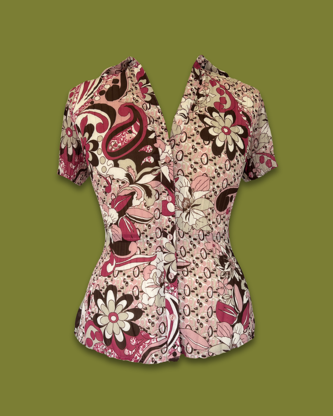 Y2K Floral Crinkle Button-up (Plus-sized)