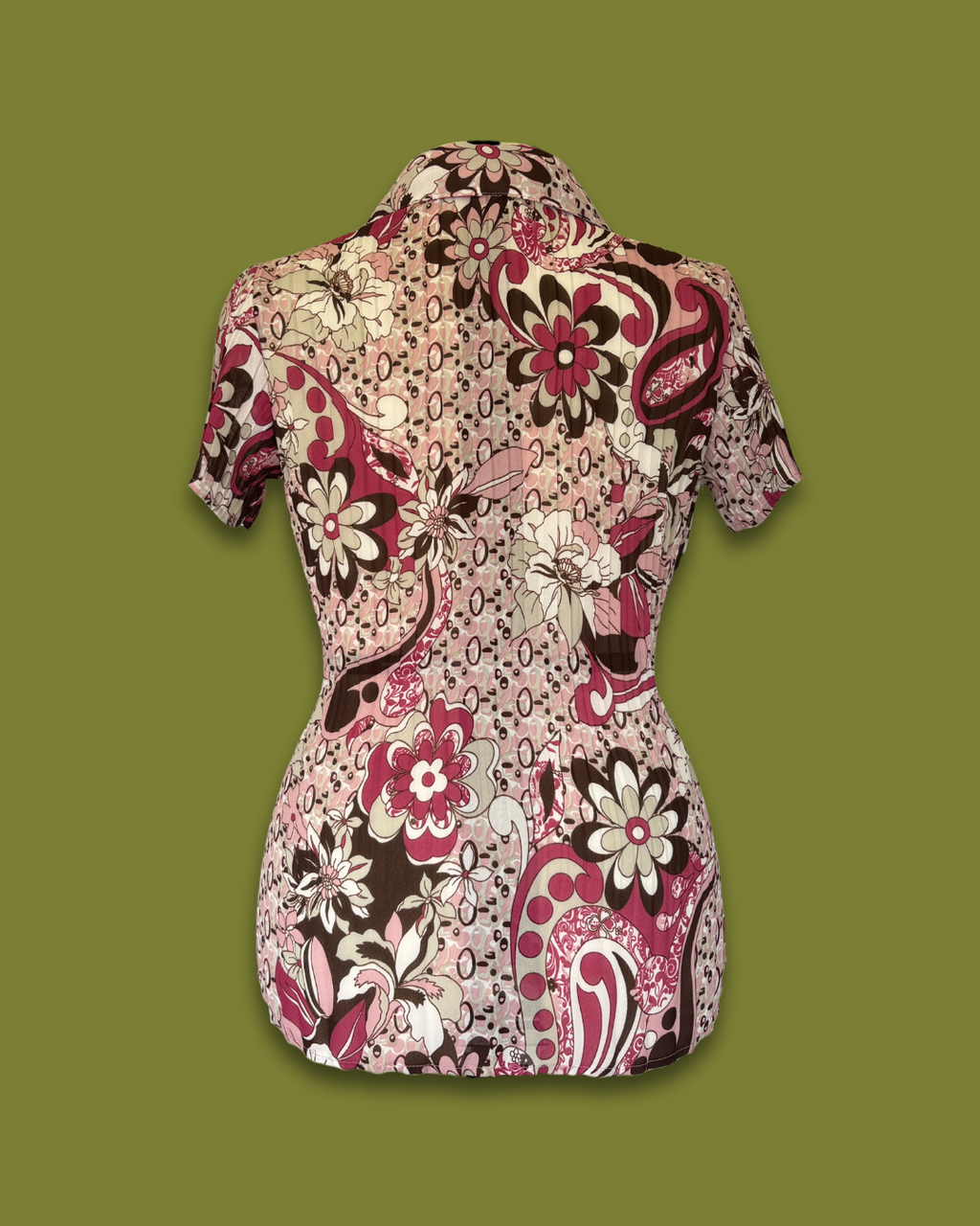 Y2K Floral Crinkle Button-up (Plus-sized)