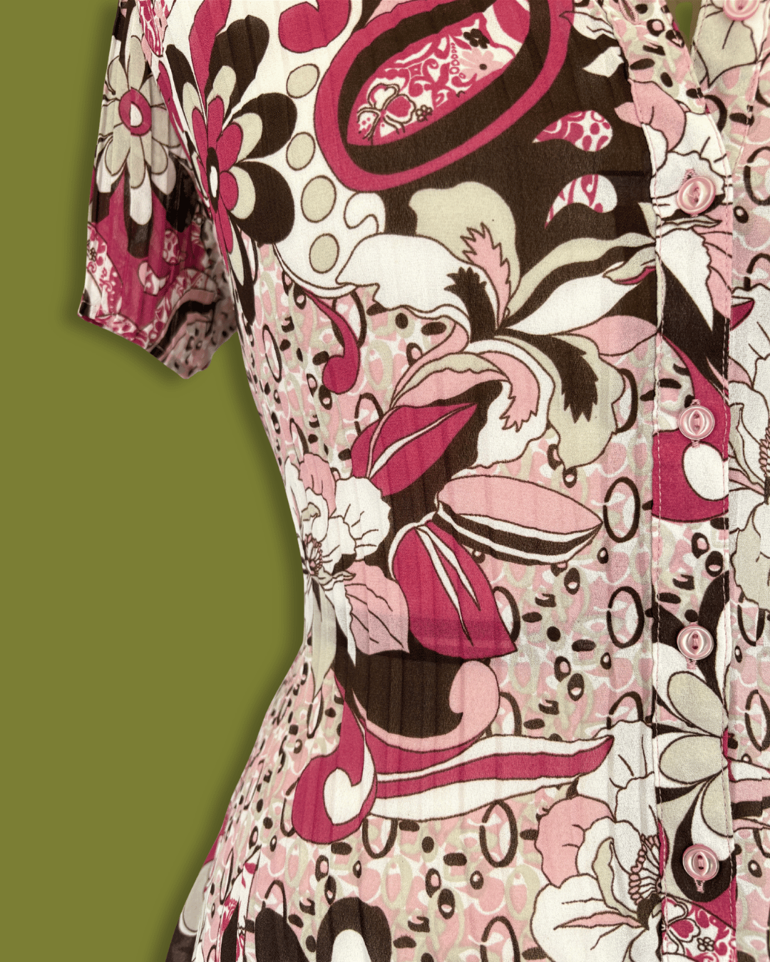 Y2K Floral Crinkle Button-up (Plus-sized)