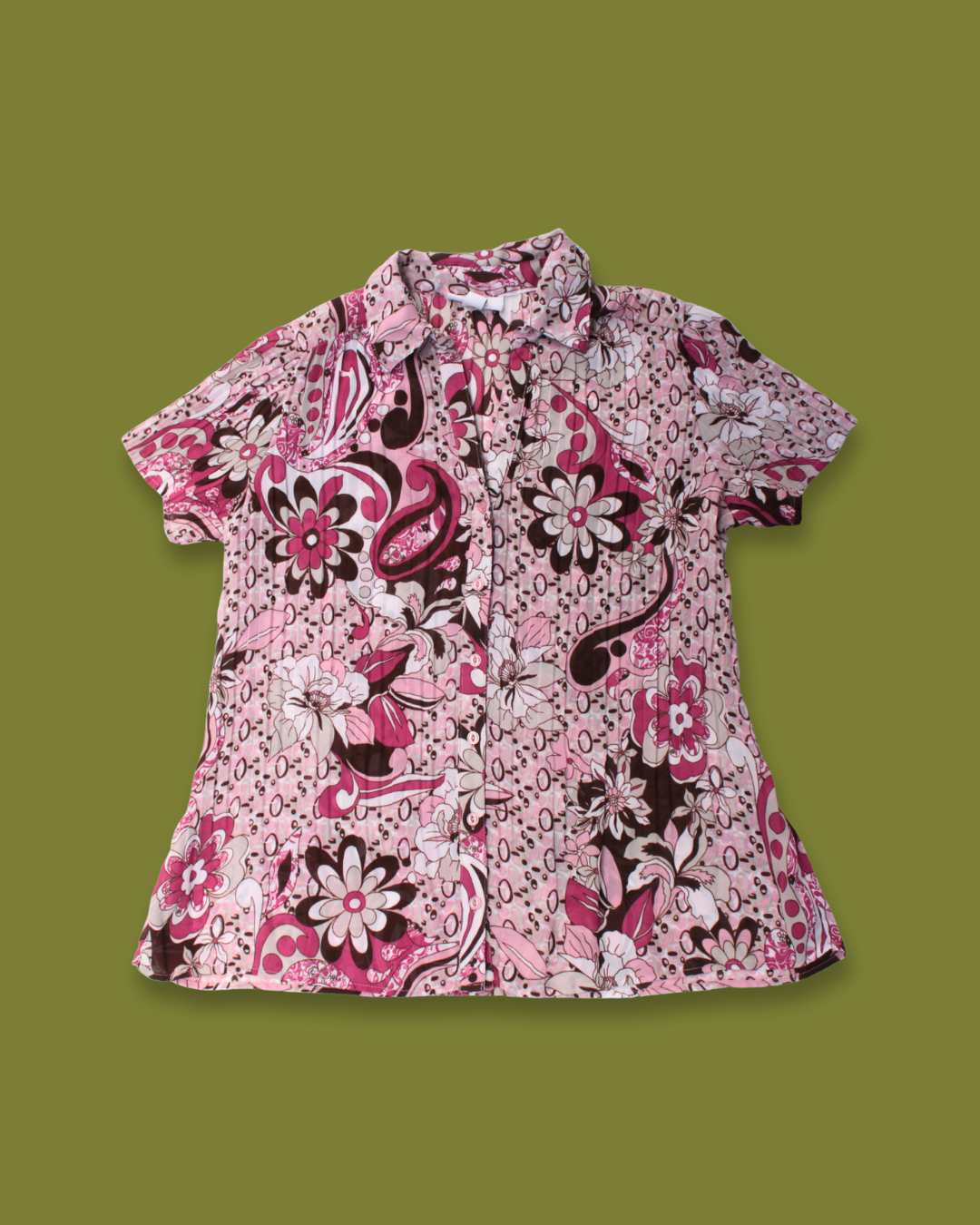 Y2K Floral Crinkle Button-up (Plus-sized)
