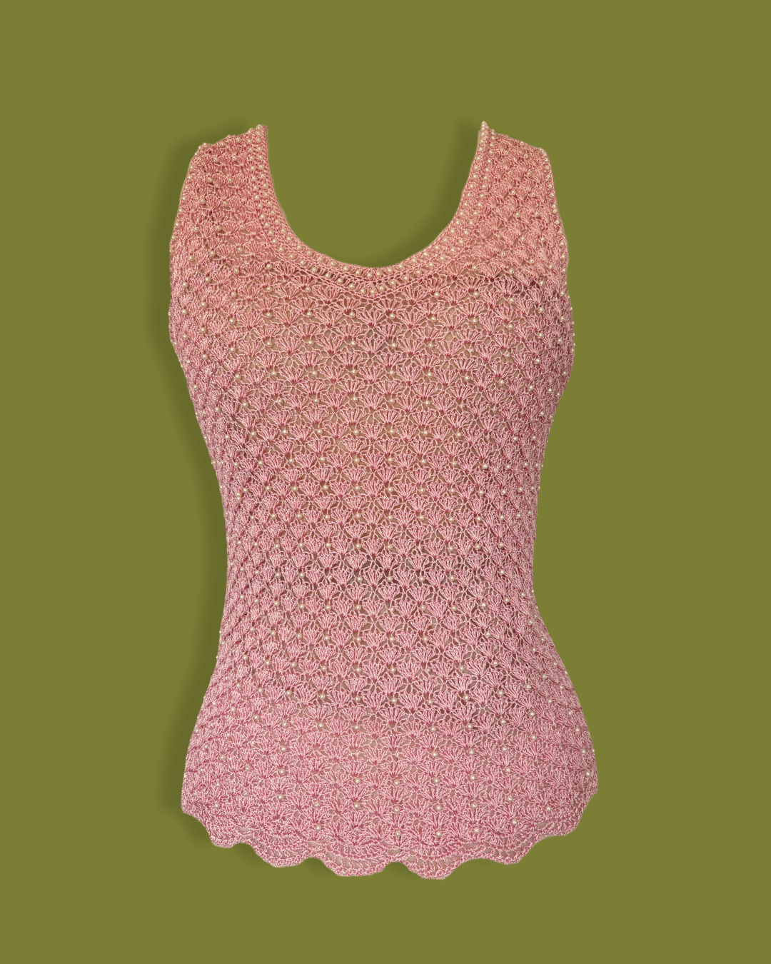 Knit Pearl-laced scallop-edge tank