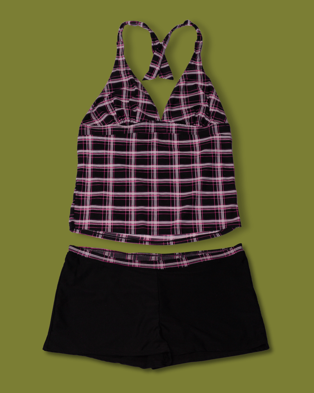 Plaid Tankini and Swim Shorts Set