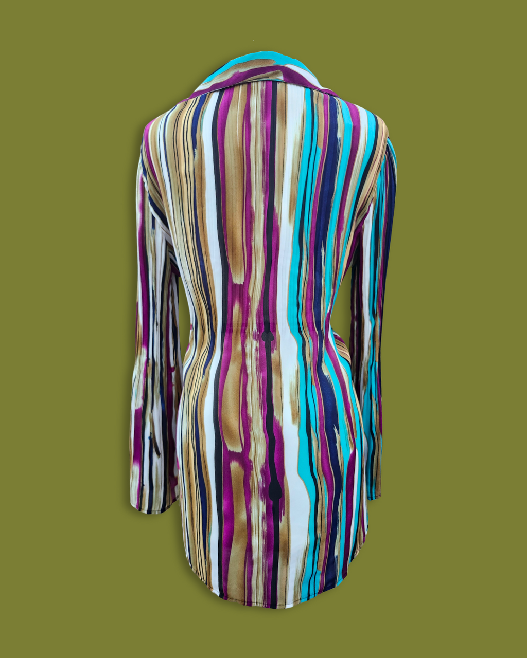 Striped Flare-sleeve Long Button-up