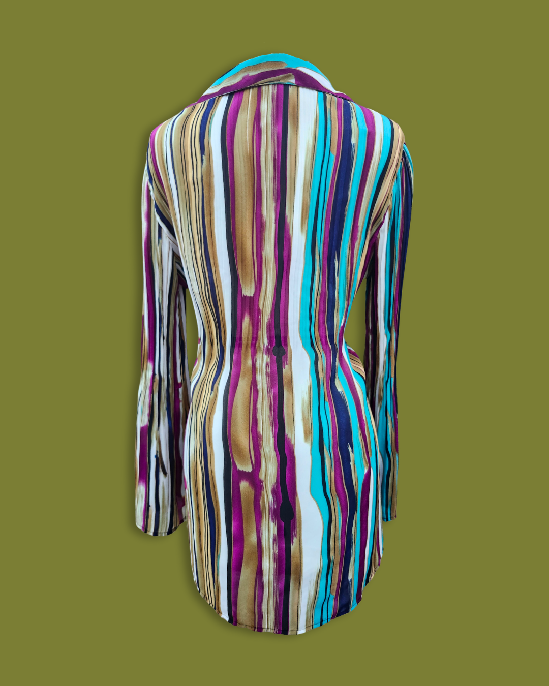 Striped Flare-sleeve Long Button-up