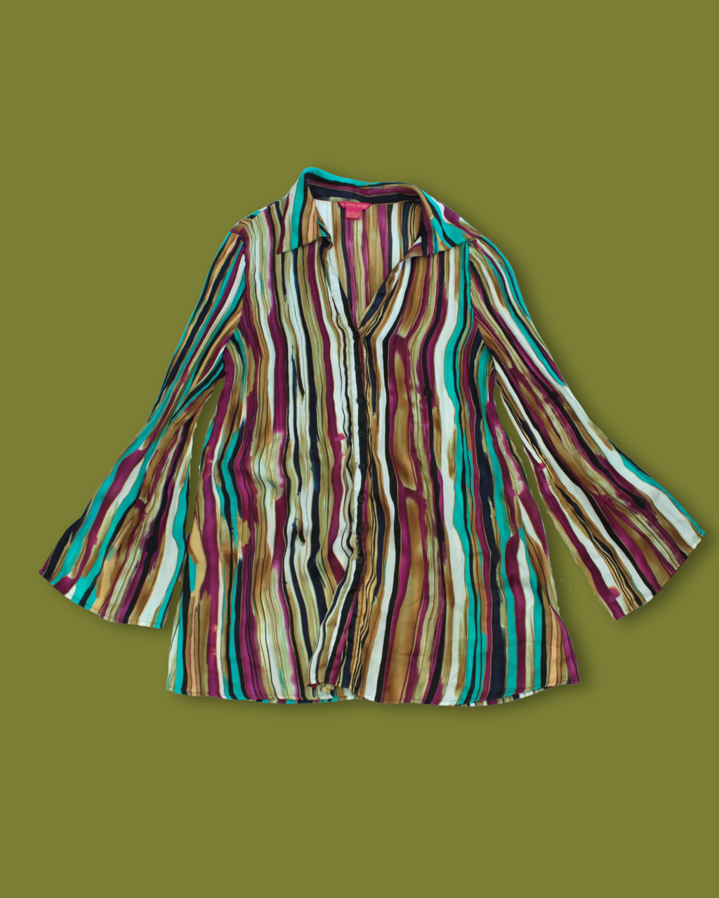 Striped Flare-sleeve Long Button-up