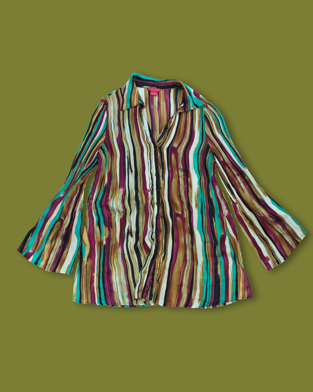 Striped Flare-sleeve Long Button-up