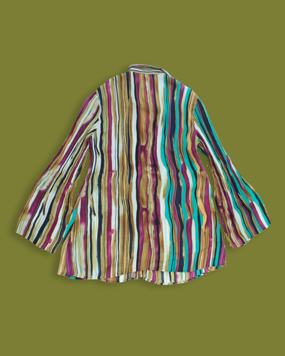 Striped Flare-sleeve Long Button-up