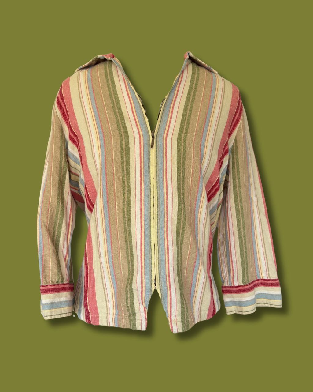 Striped Linen Zip-up