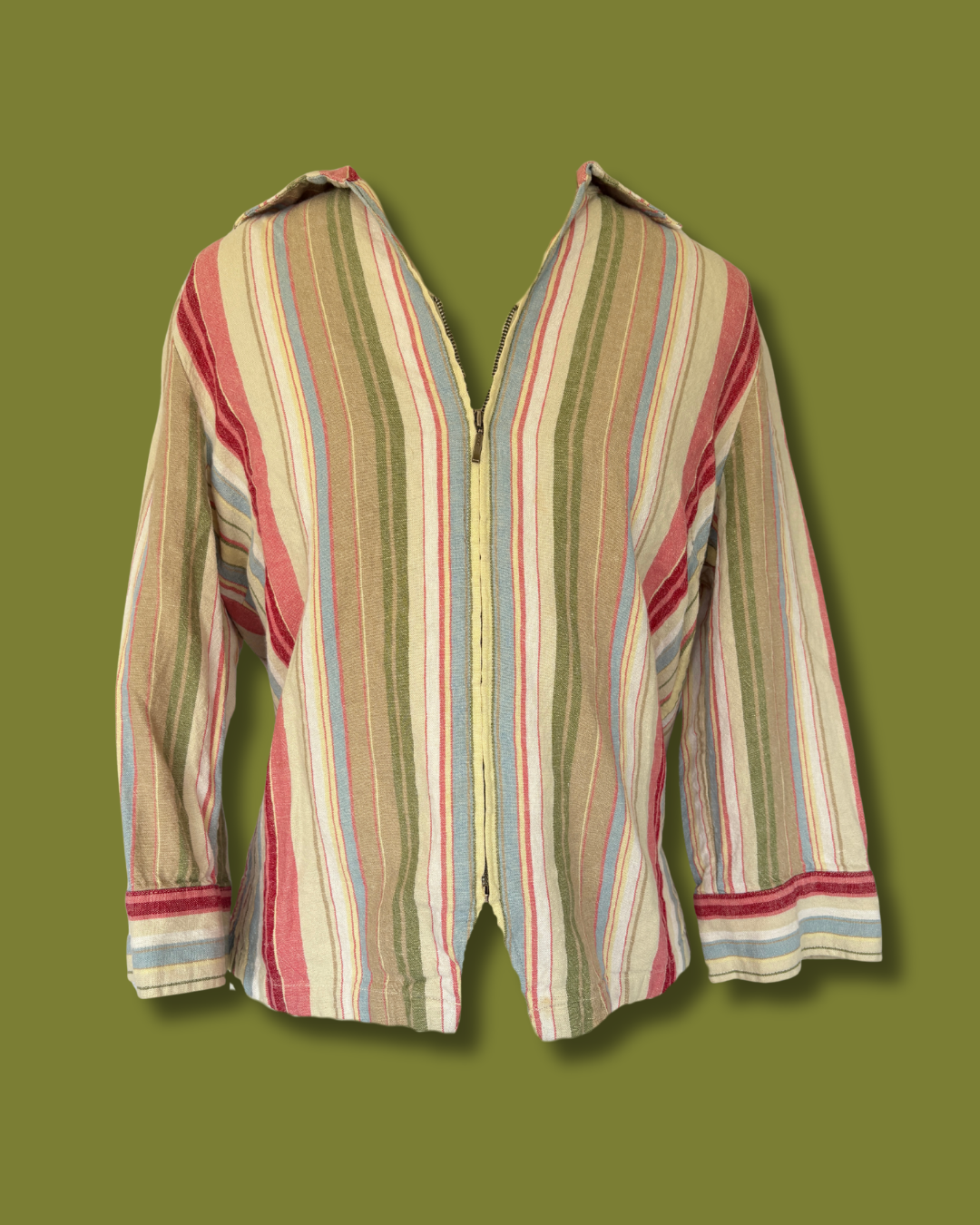 Striped Linen Zip-up