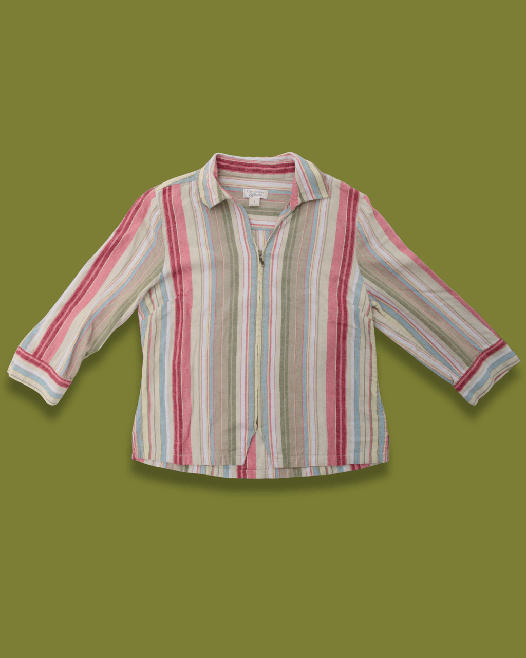 Striped Linen Zip-up
