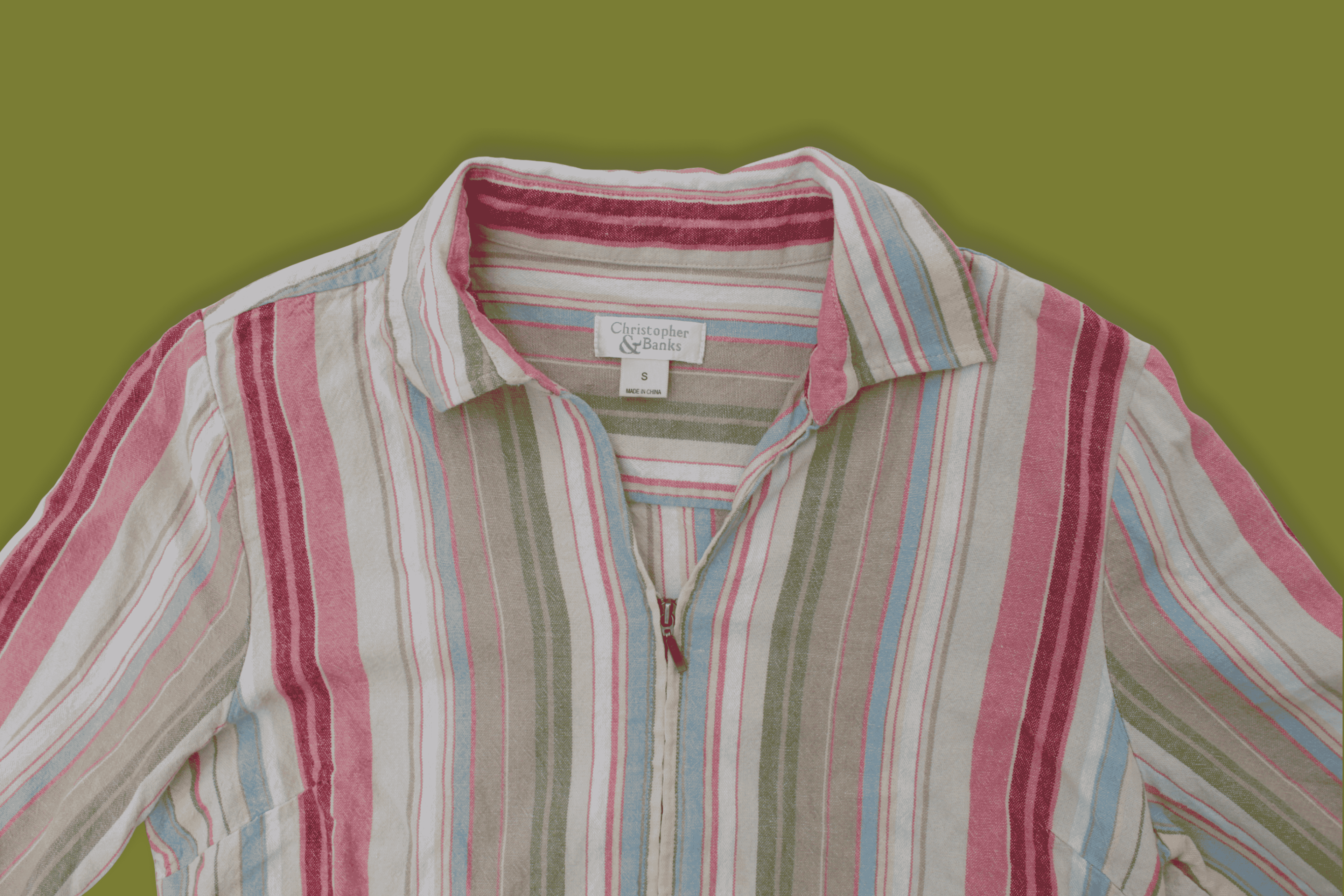 Striped Linen Zip-up