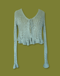 Knit Tie-front Ruffle-sleeve Cardigan