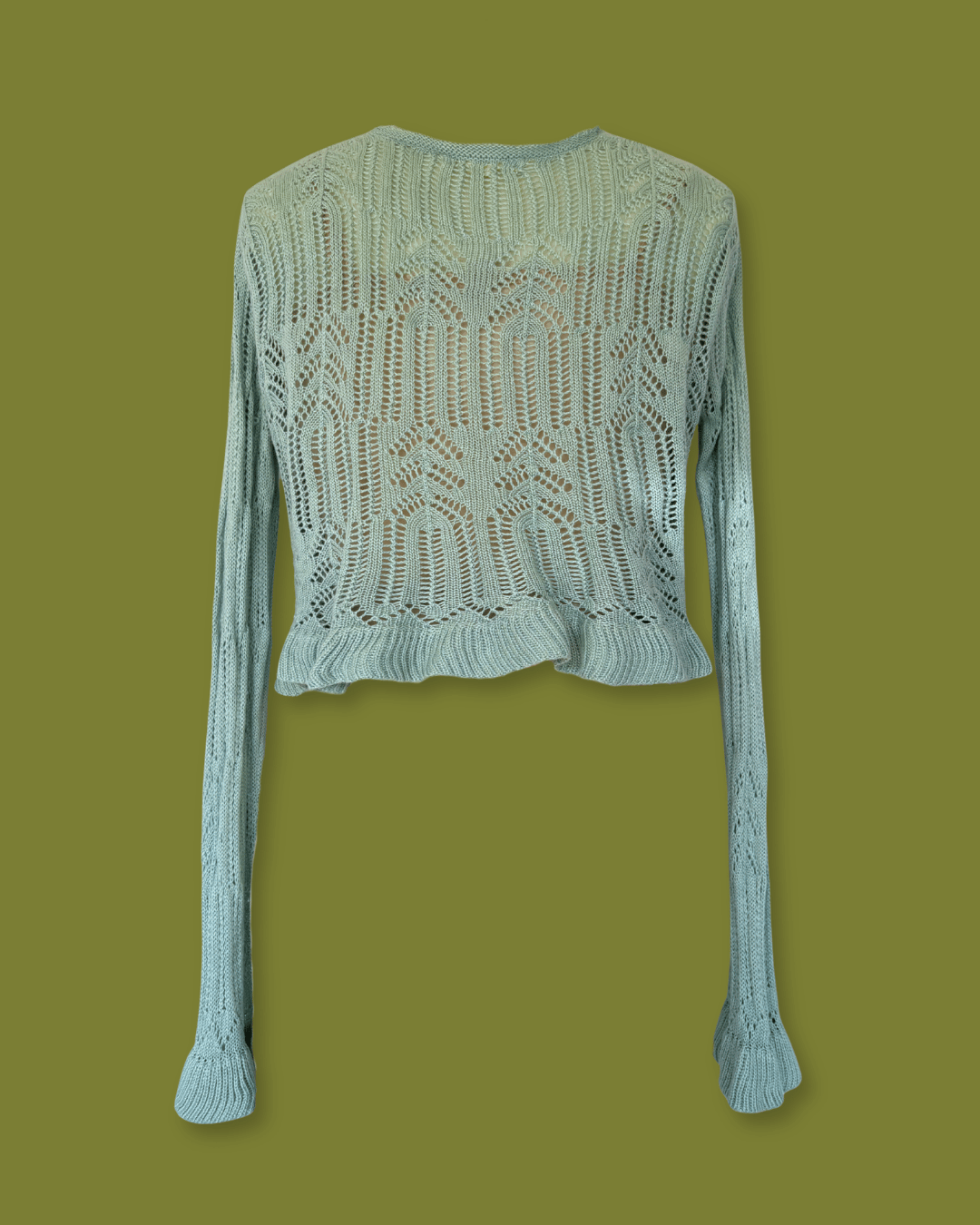 Knit Tie-front Ruffle-sleeve Cardigan