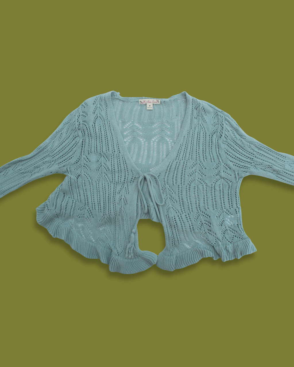 Knit Tie-front Ruffle-sleeve Cardigan