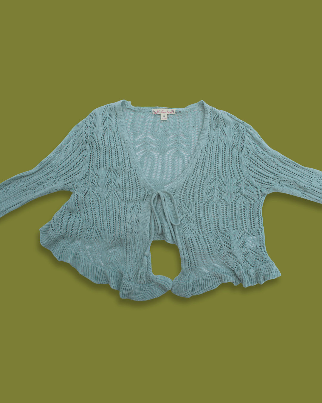 Knit Tie-front Ruffle-sleeve Cardigan